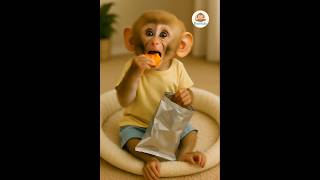 Look baby monkey eating chips