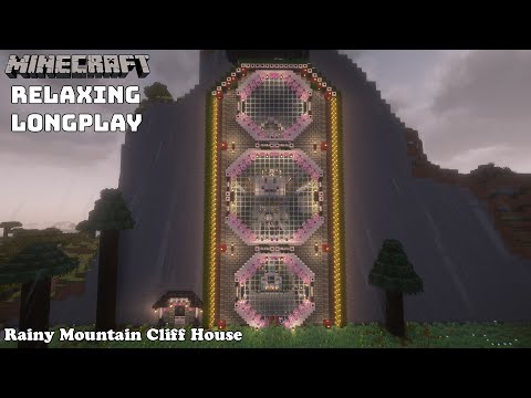 Minecraft Relaxing Longplay - Rainy Mountain Cliff House - Cozy Cottagecore No Commentary