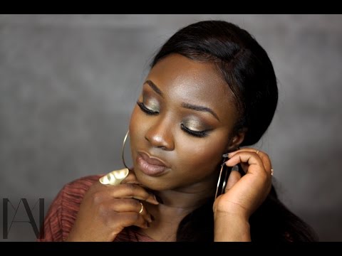 Khaki Green & Gold Halo Eyes and Brown Lip Makeup Tutorial