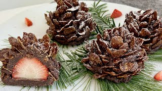 딱 3가지! 노오븐! 솔방울 딸기 초코 케이크, Pinecone Chocolate Cake for a Perfect Christmas & Year-End Party dessert
