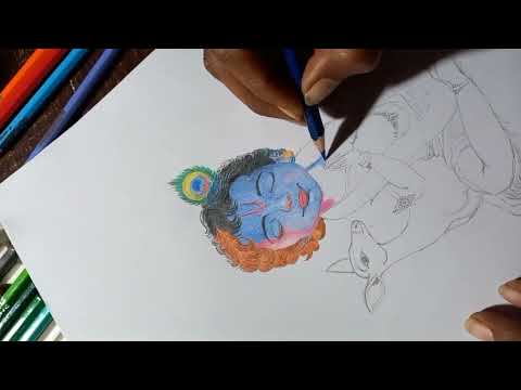 How to draw Little Krishna | ଶ୍ରୀ କୃଷ୍ଣଙ୍କର ସୁନ୍ଦର ଚିତ୍ର | easy color pencil drawing|#drawing #art