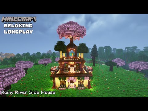 Minecraft Relaxing Longplay - Rainy River Side - Cozy Cottage House ( No Commentary ) 1.20