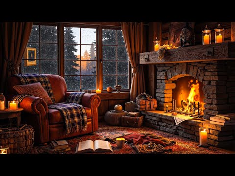 Smooth Jazz & Soft Rain 🌧️ Relaxing Tropical Forest Ambience with Fireplace in Cozy Cabin for Sleep