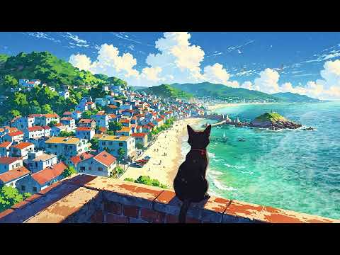 Seaside Spring Morning With Black Cat 🌊 Ocean Lofi Songs To Make You Enjoy The Spring Beach Air