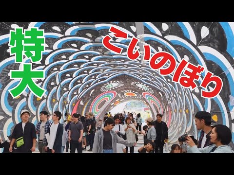 ジャンボこいのぼりをくぐったぞ！…大分・玖珠でイベント