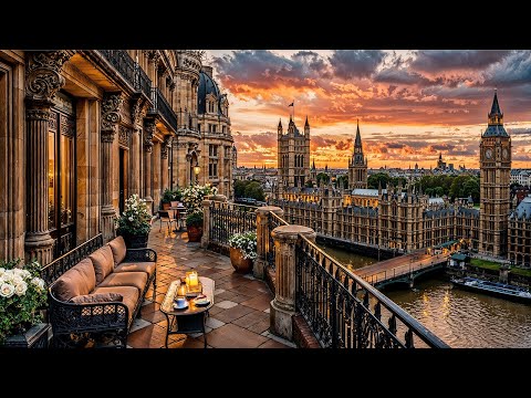 Sunset Balcony Jazz in London ☕ Smooth Jazz Music & Calm Bossa Nova for Study and Relax