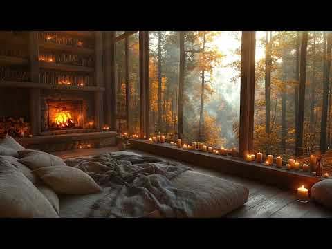 Warm Fireplace & Gentle Piano  Cozy Autumn Night Ambience for Deep Relaxation & Sleep