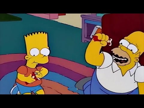 Homer and his son compete for chocolate