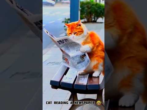 #Cute cat reading a news paper🤓#funnyshorts #yutube #trendingshorts ##🤓🤓