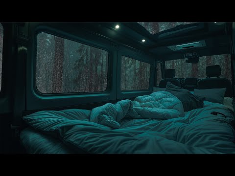 10 Hours⚡️Rainstorm Ambience on Van in Forest | Sleep Instantly and Relieve Stress with Rain Sounds