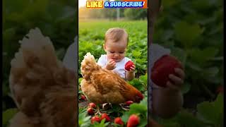 ASMR Baby in Strawberry Field 🍓  Joyful Giggles & Hen Pecking Sounds 🐔