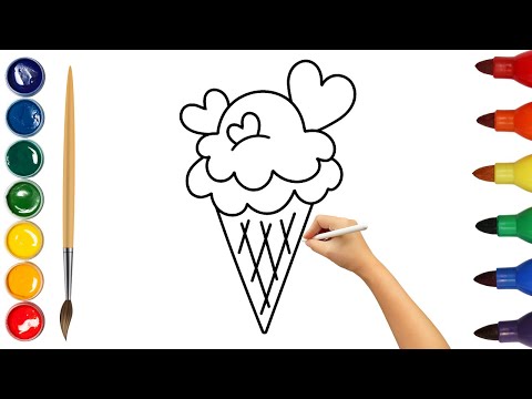 How to draw Ice cream with Hearts for kids
