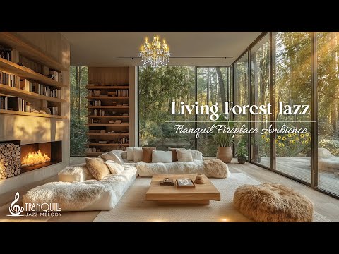 Cozy Living Room In The Forest Jazz | Tranquil Fireplace Cafe Music For A Productive & Peaceful D...