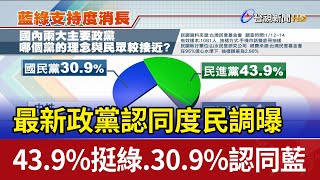 最新政黨認同度民調曝 43.9%挺綠.30.9%認同藍