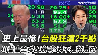 川普害全球股市崩跌喊：我不是故意的！台股狂瀉2千點史上最慘！1800檔跌停 美股2天蒸發220兆 川普關稅挨轟"錯得離譜" 美6成民眾不認同 賴總統祭五策略應對美關稅｜三立新聞網 SETN.com