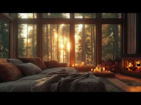 Warm Fireplace & Gentle Piano  Cozy Autumn Night Ambience for Deep Relaxation & Sleep
