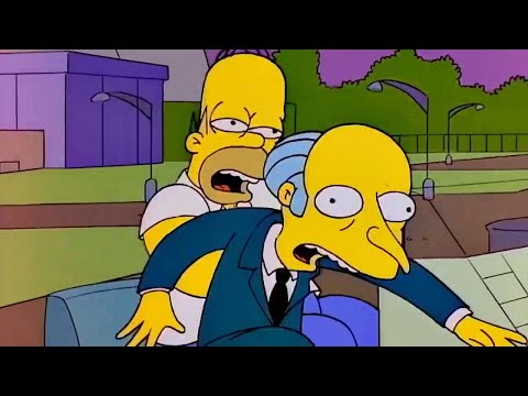 Homer pushed Mr. Burns out of the car.