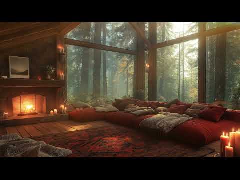 Warm Fireplace & Gentle Piano  Cozy Autumn Night Ambience for Deep Relaxation & Sleep