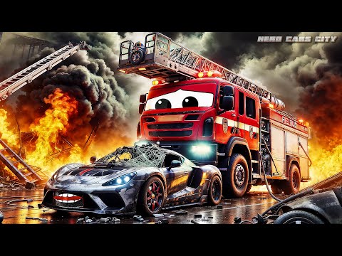Heroic Fire Truck Rescues Sports Car in Dramatic Fire Incident! | Hero Cars City Adventures