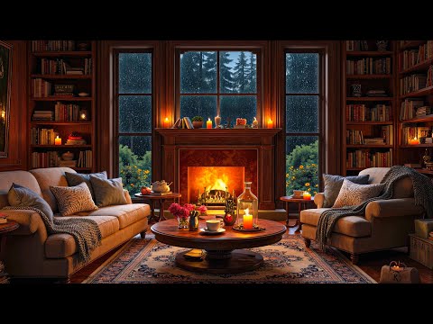 Rainy Night Jazz | Warm Fireplace Ambience & Warm Jazz Instrumental for Comfort and Serenity