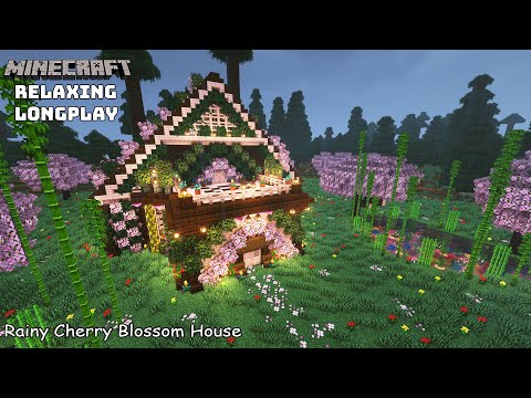Minecraft Relaxing Longplay - Rainy Cherry Blossom - Cozy Starter House ( No Commentary ) 1.20