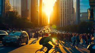 Busy City Street at Sunset – Free Stock Footage  Urban Golden Hour