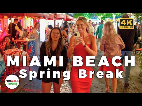 Miami South Beach Spring Break 2025 Night Walk 4K 60fps
