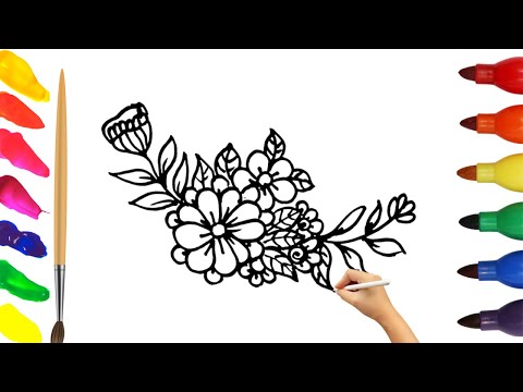 How To Draw cute Flower Drawing, Painting & Coloring For Kids and Toddlers_ Child Art🐋🌈🎨