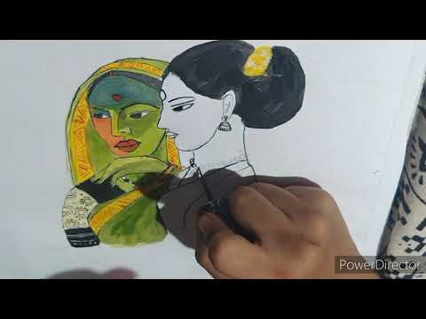 Culture Women Art Modern painting/Beautiful painting of indian women #womenaintinh #easypainting