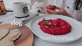 vlog 비트로 비트후무스만들어서 말차라떼 해먹기 🥗 비트후무스레시피