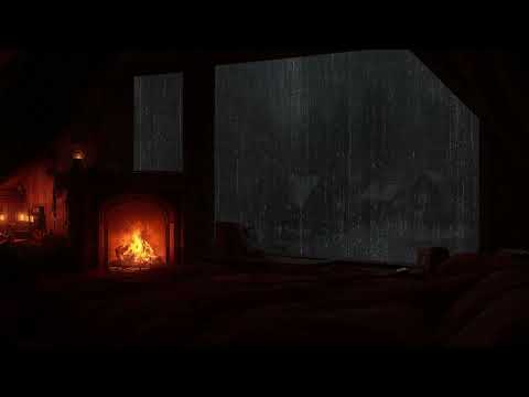 Let Rain on Window Wash Away Sorrows🌧️Relaxing in Bedroom with Fireplace Burning on Rainy Night