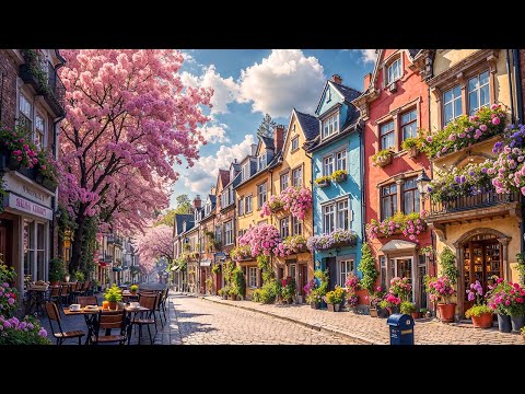 Blooming Flower Café Street ☕ Relaxing Jazz Music & Bossa Nova Music for Study, Focus, Chill