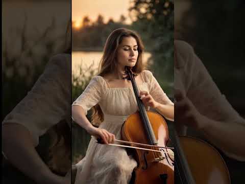 Enchanting Beauty: Stunning Woman Plays Cello by the Riverside at Sunset #cellomusic #cello  #violin