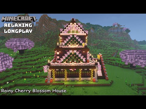Minecraft Relaxing Longplay - Rainy Cherry Blossom - Cozy Cottage House - ( No Commentary ) 1.20