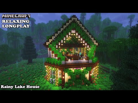 Minecraft Relaxing Longplay - Rainy Lake House - Cozy Build Lake House ( No Commentary ) 1.19