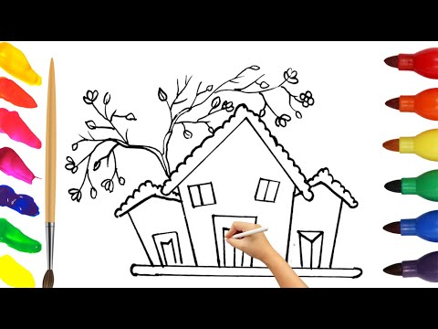 House Drawing Step by Step For Kids | Tree House Drawing & coloring For Kids