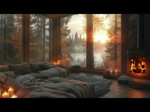 Warm Fireplace & Gentle Piano  Cozy Autumn Night Ambience for Deep Relaxation & Sleep