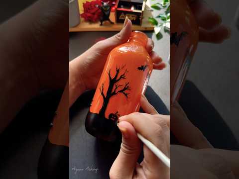 🎃 Halloween painting on glass bottle | Easy craft for Halloween | #shortsviral #halloweencraft #diy