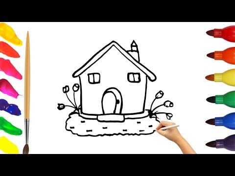 How To Draw cute house Drawing, Painting & Coloring For Kids and Toddlers_ Child Art 🐋🌈🎨