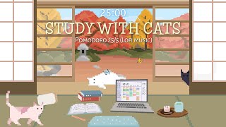 Study with Cats 🍁 Pomodoro Timer 25/5 x Animation | Lofi | Autumn Study Sessions in Garden View Room