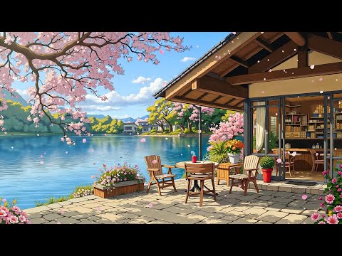 Springtime Café ☕ Relax by the Lake 🏞️ Lofi Hip Hop for Study, Work & Relaxation