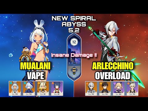 NEW ABYSS✔️C1R0 Mualani Vape & C0R0 Arlecchino Overload - Spiral Abyss 5.2 Floor 12 Genshin Impact