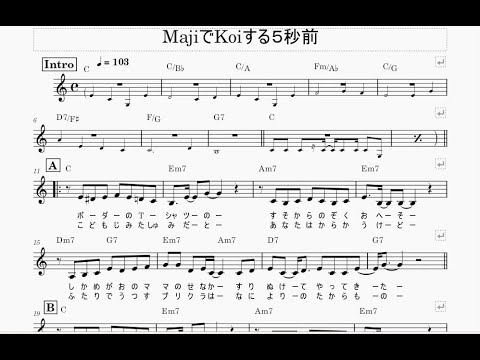 【楽譜版】MajiでKoiする5秒前/広末涼子（唄：ポケットミク）