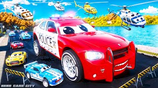 Giant Police Car vs Sports Cars Road Rage: Part 2 of the Ultimate Battle! Hero Cars Episode