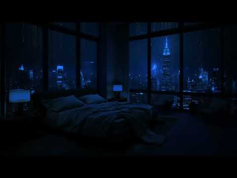 Relaxing Rainy Night: Cozy Bedroom with Night View and Heavy Rain Sounds 🌧️🌙