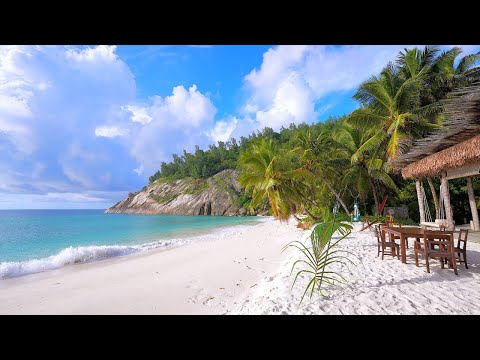 Gentle Waves on The Luxury Beach in Seychelles. Ocean Ambience 4K