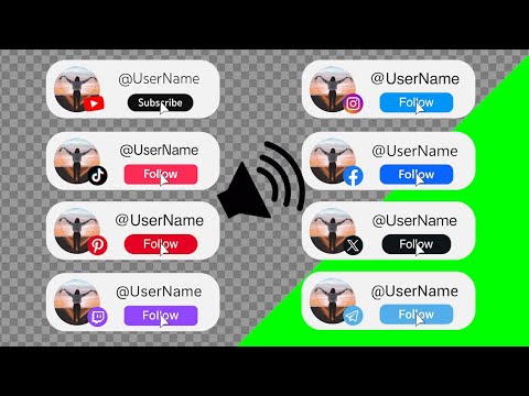 YouTube Subscribe & Social Media Follow buttons with your text/logo | Green Screen, Transparent