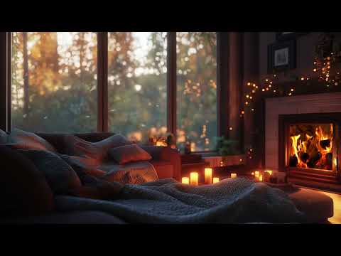 Cozy Fireplace & Soft Piano | Tranquil Fall Evening Ambience for Deep Relaxation