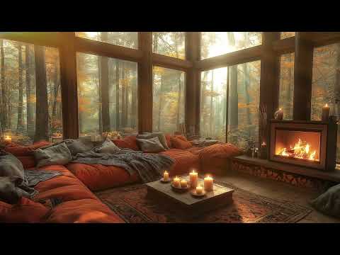 Cozy Fireplace & Soft Piano  Tranquil Fall Evening Ambience for Deep Relaxation