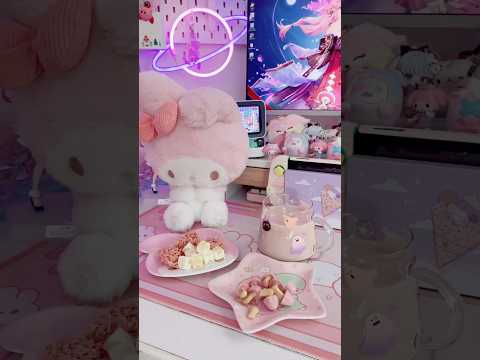Pink themed snacks🎀 #kawaii #desksetup #pink #cutestuff #asmr #mymelody #food #kawaiieatingasmr